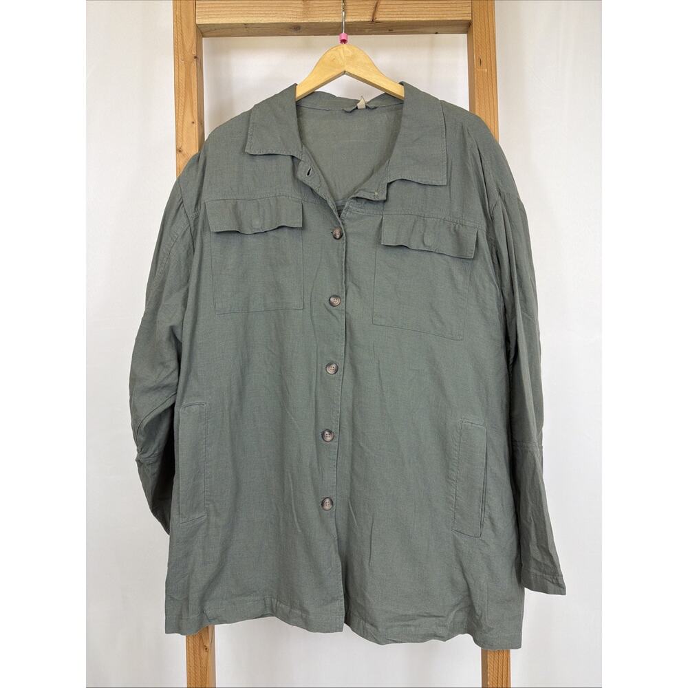 NWT Soya Concept Green Lightweight Button Up Jacket XL Long Sleeve Boho Shacket